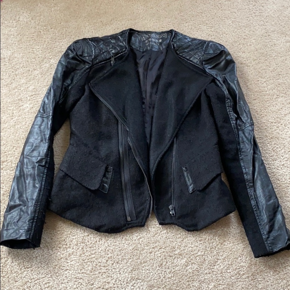 Black faux Leather and Fabric Jacket